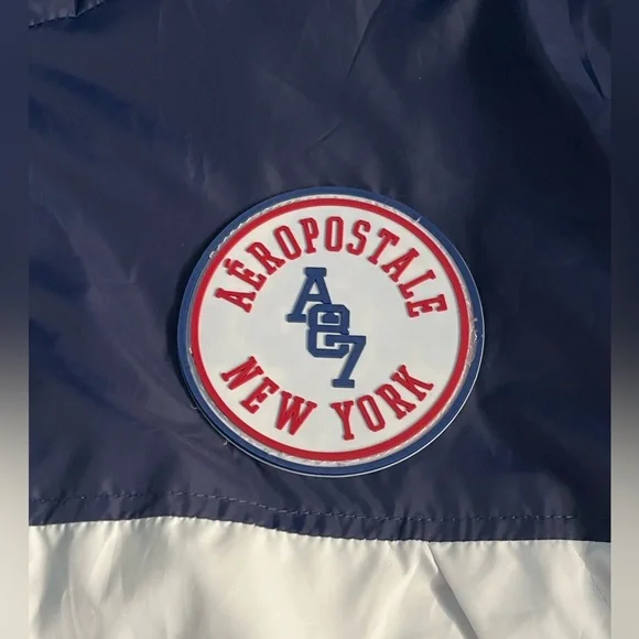 Aēropostale Men’s full zip hooded white/bluecrest windbreaker jacket - Picture 4 of 12